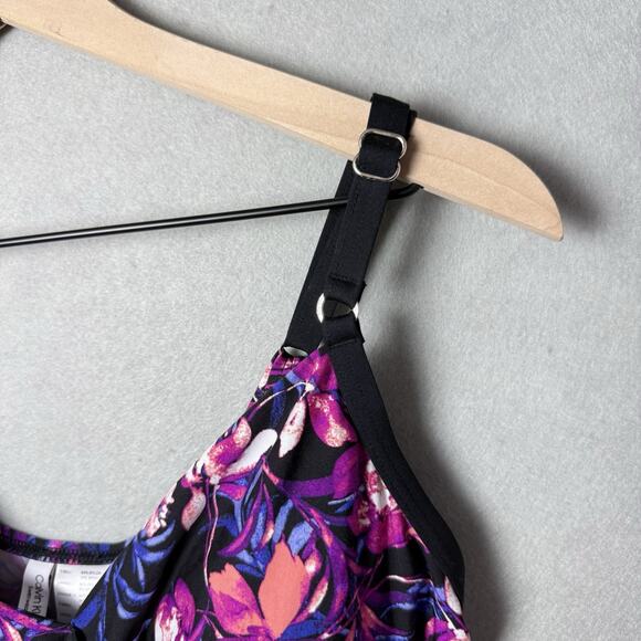 Calvin Klein Floral Print Pink Black One Piece Swimsuit Bathing Suit Size 16 - Picture 4 of 12